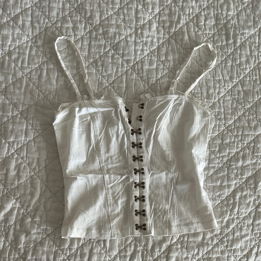 Free People White Lace-Up Camisole